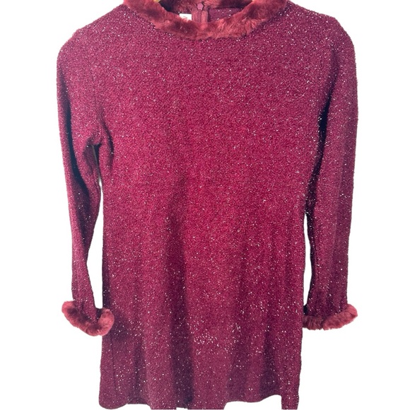 American Girl Holiday Dress & Purse Burgundy Sparkle Fur Trim Midi Big Girl 16 - Picture 3 of 11